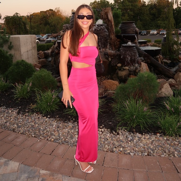 Oh Polly Dresses & Skirts - Oh Polly Asymmetric Neckline Ruched Cut Out Maxi Dress